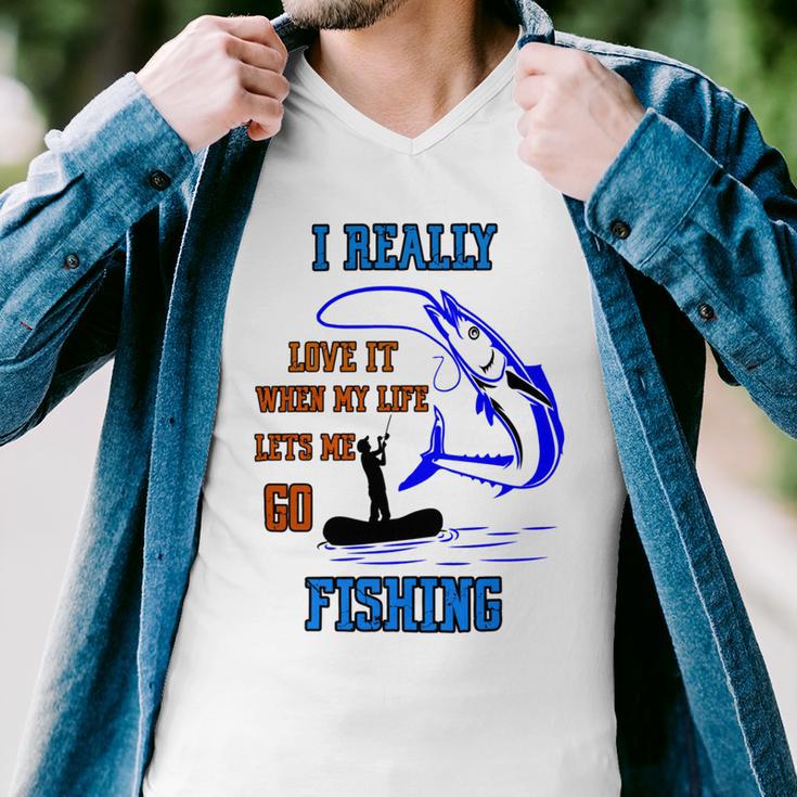 Funny I Really Love It When My Wife Lets Me Go Fishing Men V-Neck Tshirt