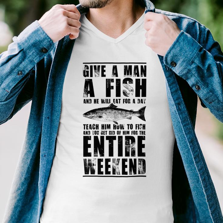 Give A Man A Fish And He Will Eat For Day Men V-Neck Tshirt