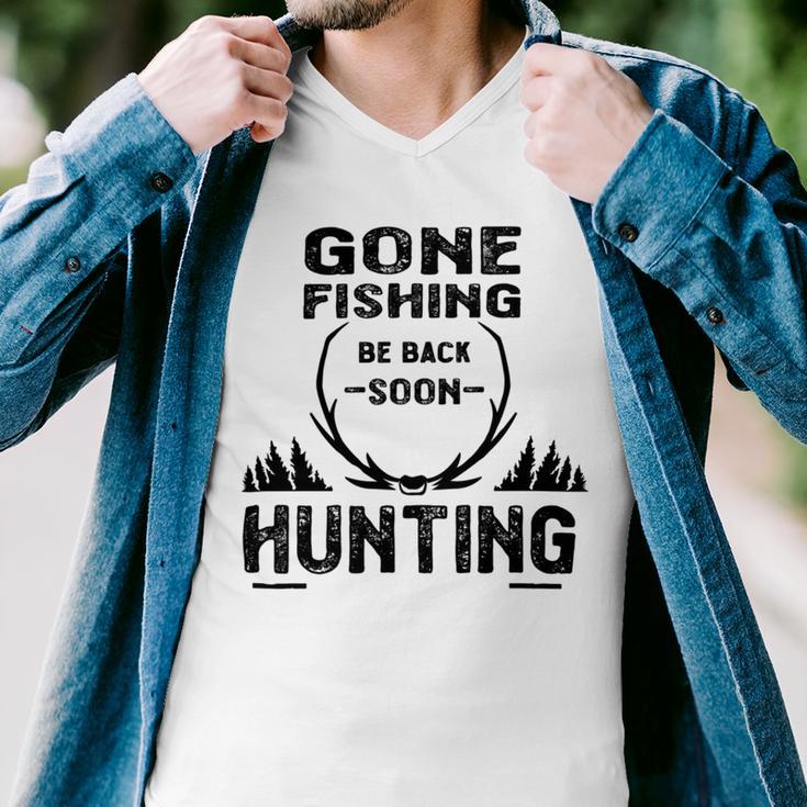 Gone Fishing Be Back Soon Hunting Men V-Neck Tshirt