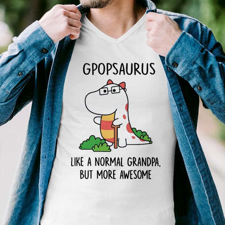 Gpop Grandpa Gift Gpopsaurus Like A Normal Grandpa But More Awesome Men V-Neck Tshirt