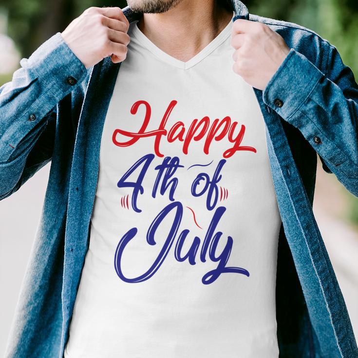 Happy 4Th Of July Dark Red Blue Text Men V-Neck Tshirt