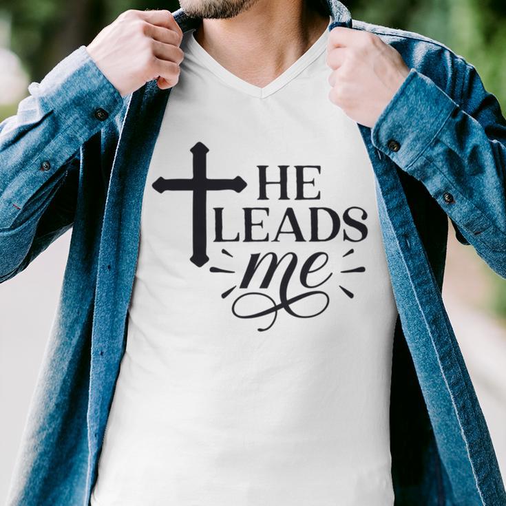 He Leads Me V2 Men V-Neck Tshirt