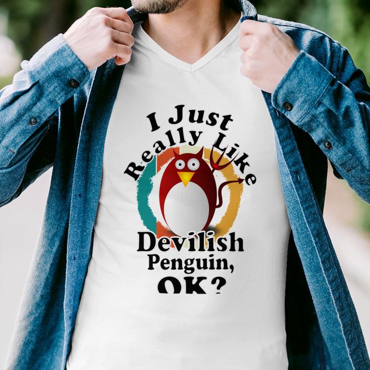 I Really Like Devilish Penguin Ok Men V-Neck Tshirt