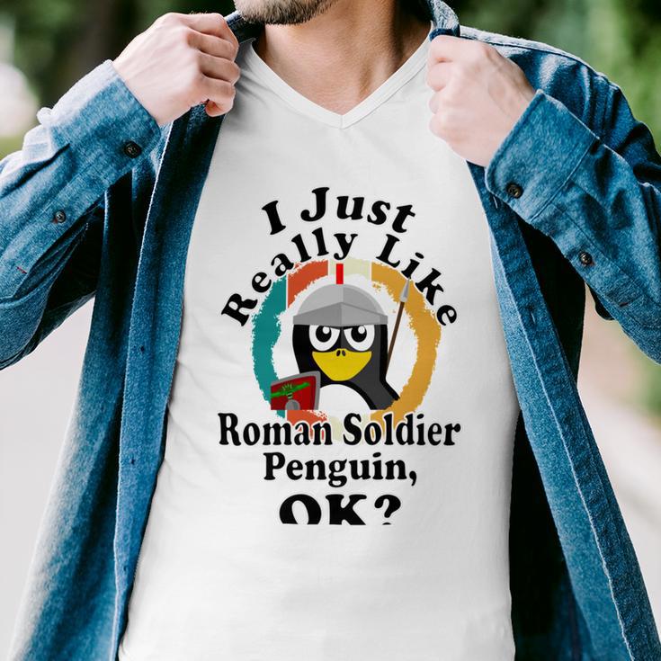 I Really Like Roman Soldier Penguin Ok Men V-Neck Tshirt