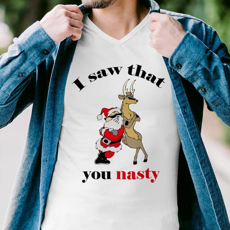 I Saw That You Nasty Red Santa Men V-Neck Tshirt