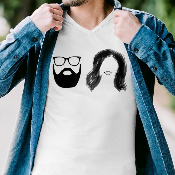 Man With Beard And Glasses With Woman Wavy Hair Men V-Neck Tshirt