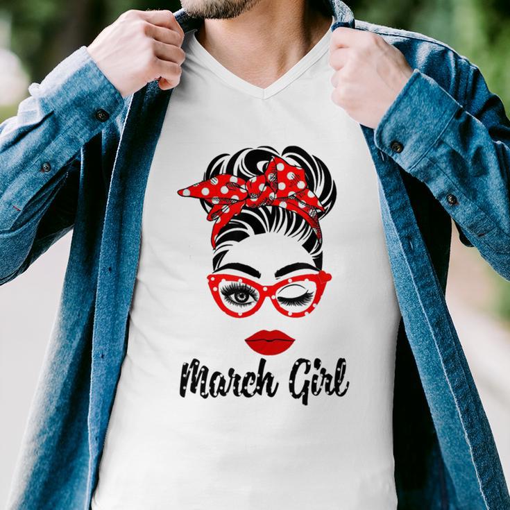 March Girl Women Face Wink Eye Bandana Birthday Gifts 548 Trending Shirt Men V-Neck Tshirt