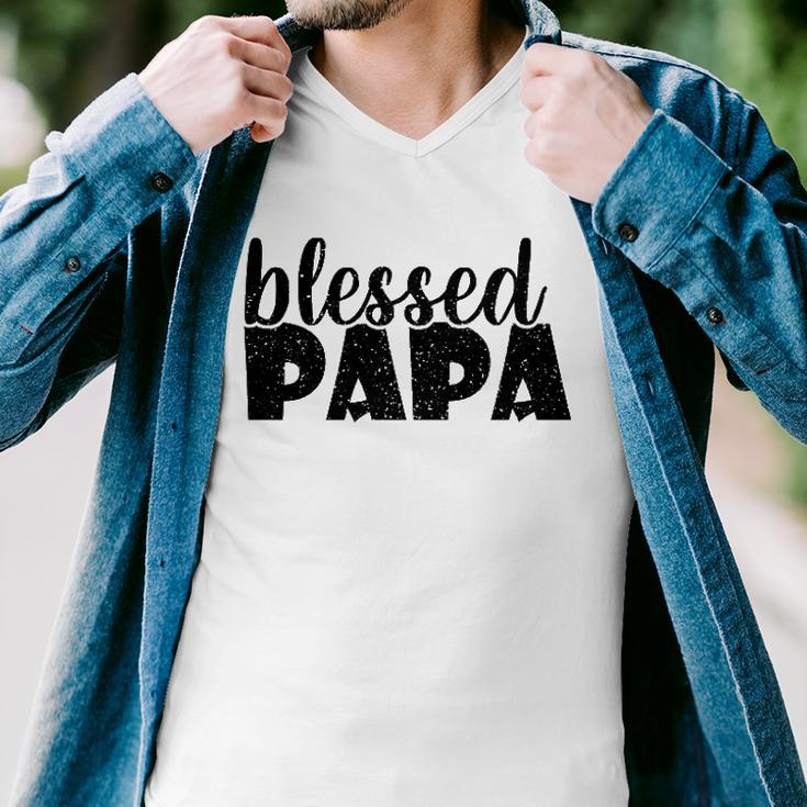 Mens Papa Grandpa Proud New Dad Blessed Papa Fathers Day Men V-Neck Tshirt
