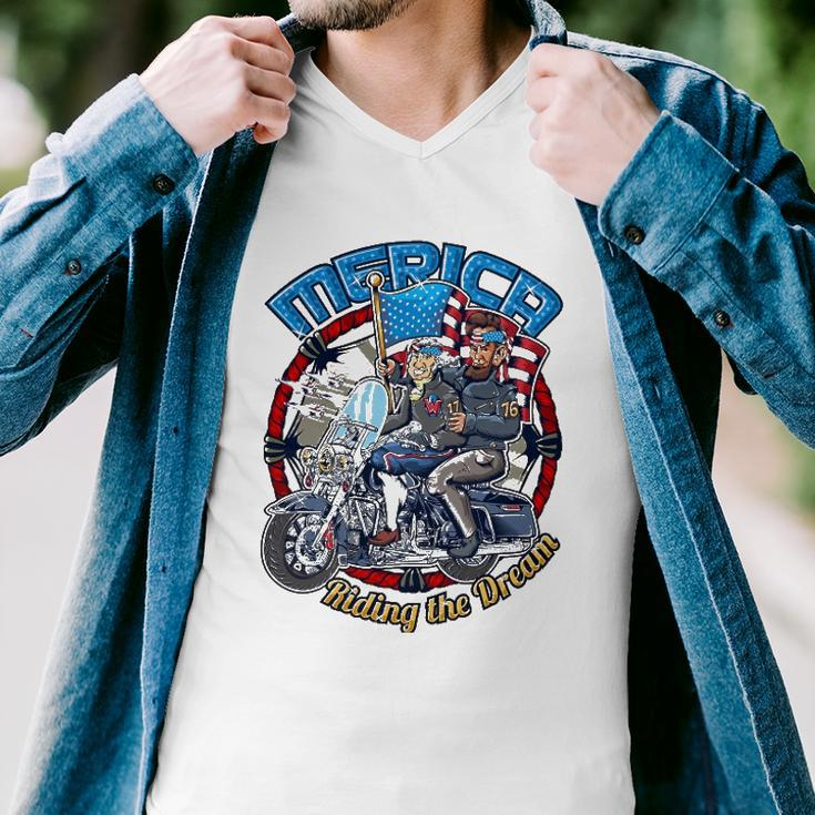 Merica Funny 4Th Of July Washington Lincoln Biker Gift Men V-Neck Tshirt