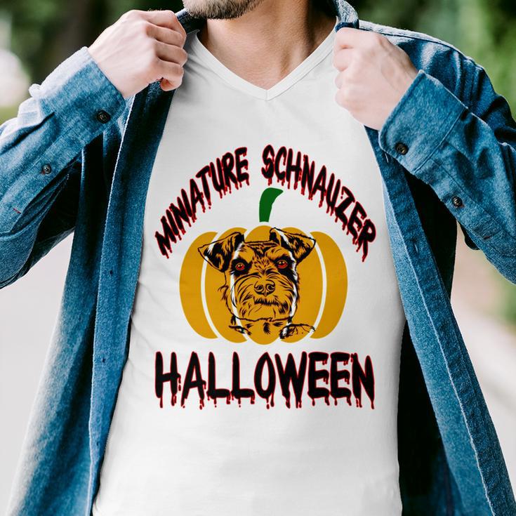 Miniature Schnauzer Halloween On All Hallows Night Men V-Neck Tshirt