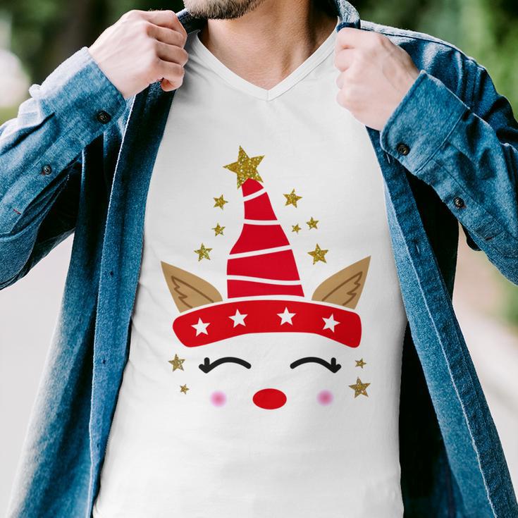 New Christmas Unicorn Face Santicorn Cute Men V-Neck Tshirt