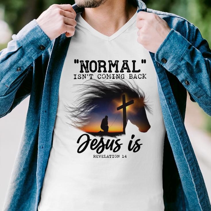 Normal Isnt Coming Back Jesus Is Revelation For Horse Lovers Men V-Neck Tshirt