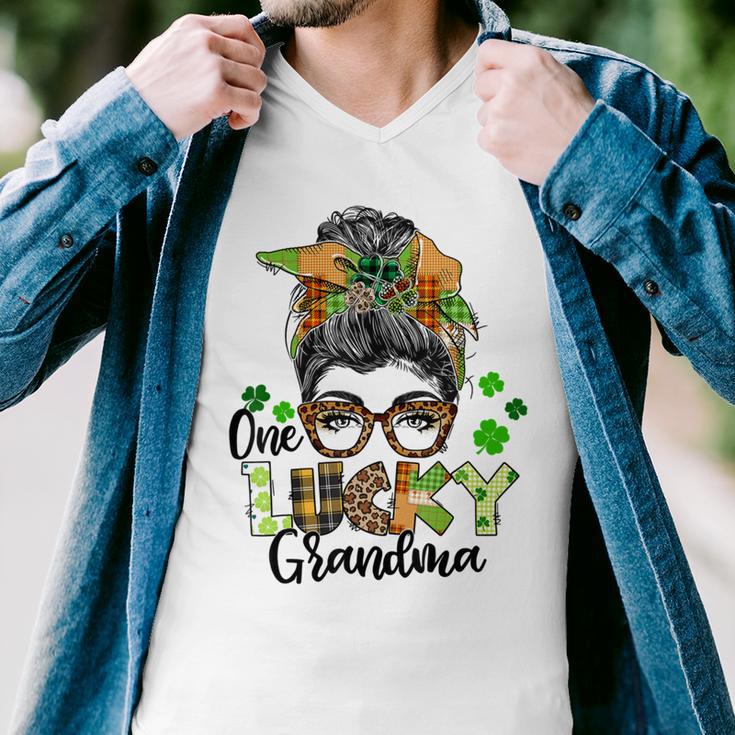 One Lucky Grandma Shamrock Plaid Leopard St Patricks Day Men V-Neck Tshirt