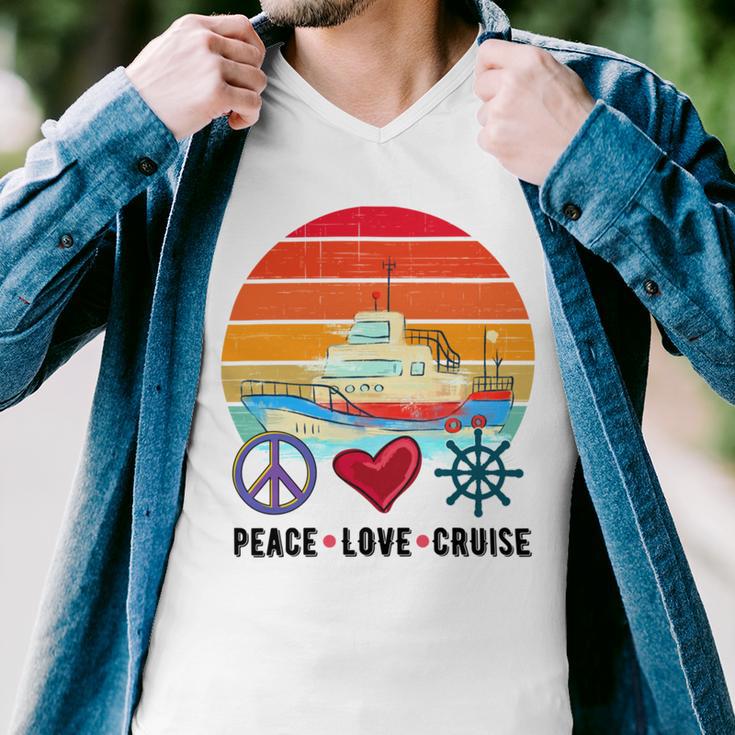 Peace Love Cruising Family Cruise Vacation Matching Gift Men V-Neck Tshirt