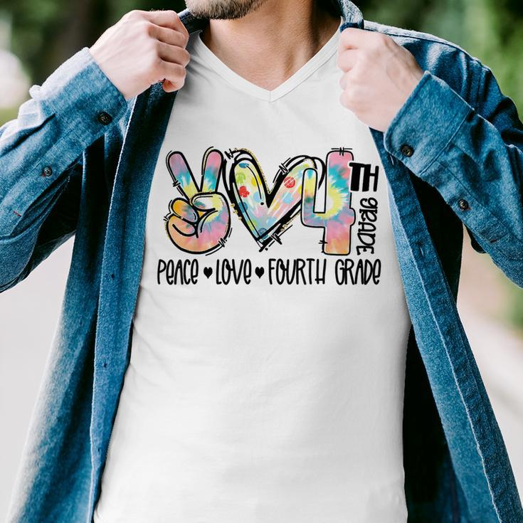 Peace Love Fourth Grade Funny Tie Dye Student Teacher T-Shirt Men V-Neck Tshirt
