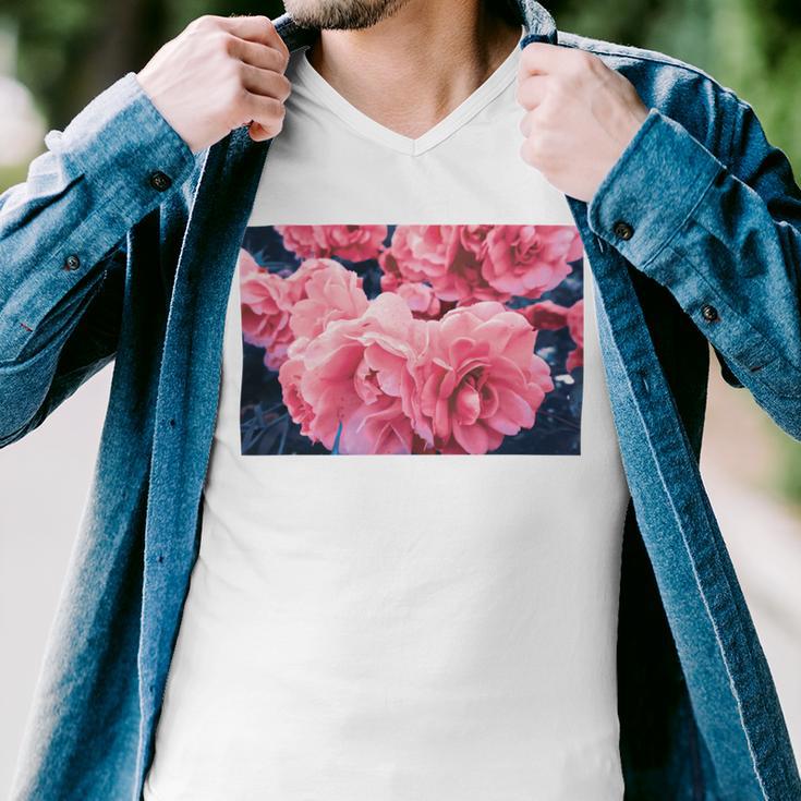 Pink Roses In Garden Men V-Neck Tshirt