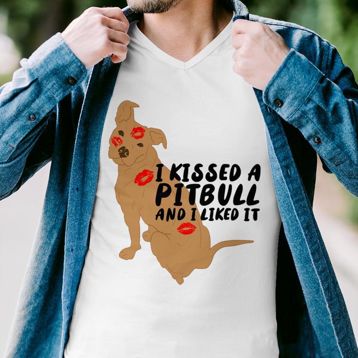 Pitbull Funny Kissed A Pitbull I Liked 795 Shirt Men V-Neck Tshirt