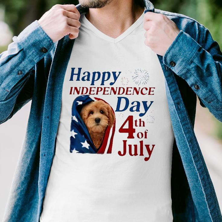 Red Goldendoodle Happy Independence Day 4Th Of July American Flag Men V-Neck Tshirt