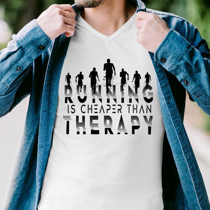 Running Is Cheaper Than Therapy A Celebration Of Running Men V-Neck Tshirt