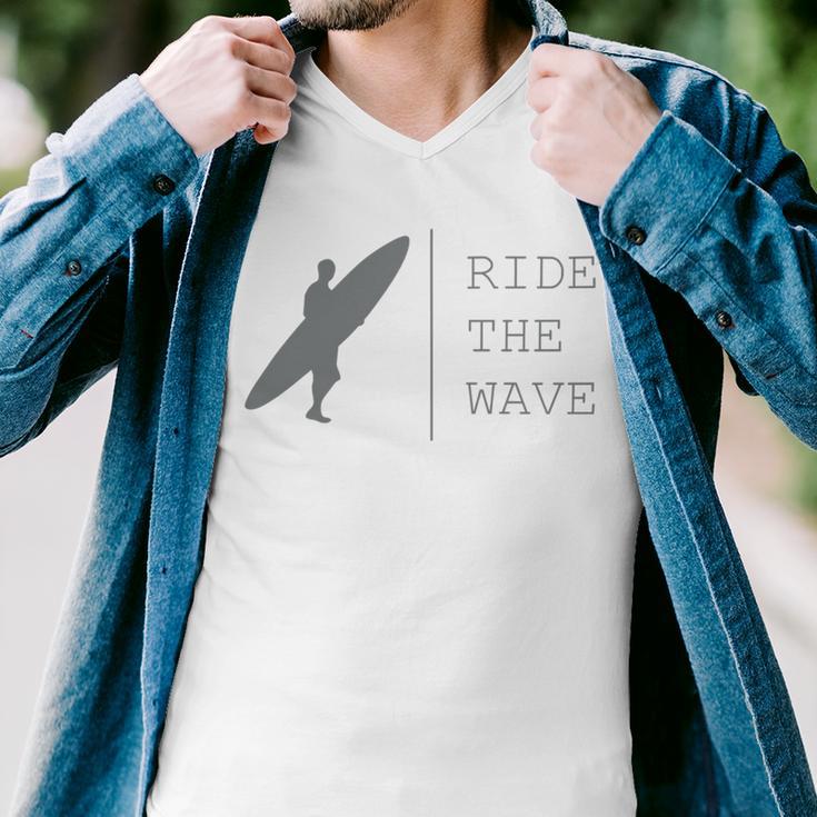 Surfing Funny Quote Ride The Wave Surfer Ocean Lover Men V-Neck Tshirt