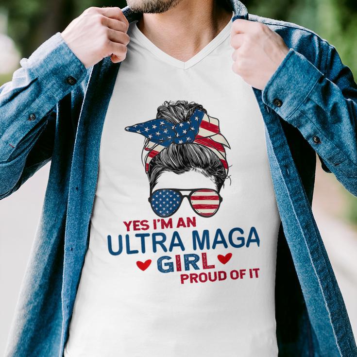 Yes Im An Ultra Maga Girl Proud Of It Usa Flag Messy Men V-Neck Tshirt