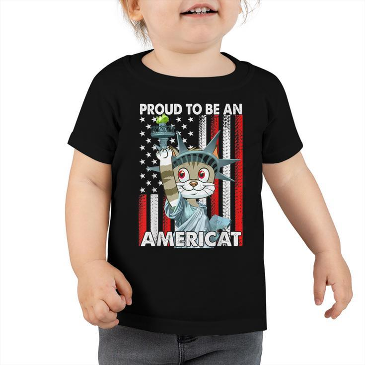 4Th Of July Proud To Be An Americat Us American Flag Cat  Toddler Tshirt