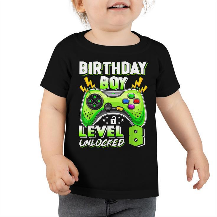 8Th Birthday Boy Level 8 Unlocked Video Game Eight Years Old  Toddler Tshirt