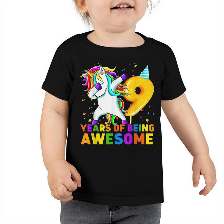 9 Years Old Unicorn Dabbing 9Th Birthday Unicorn Party  Toddler Tshirt