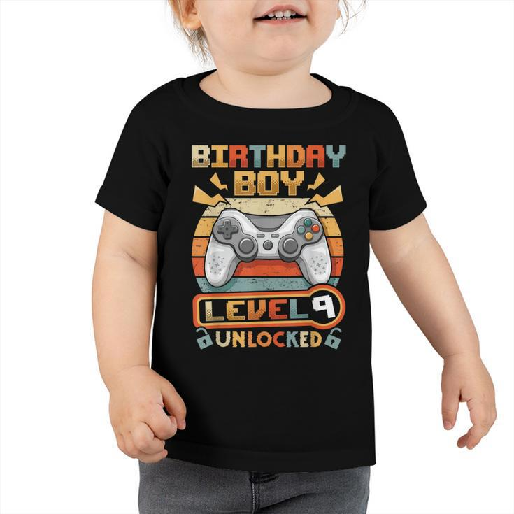 9Th Birthday Boy Vintage Video Gamer Level 9 Unlocked Boys  Toddler Tshirt