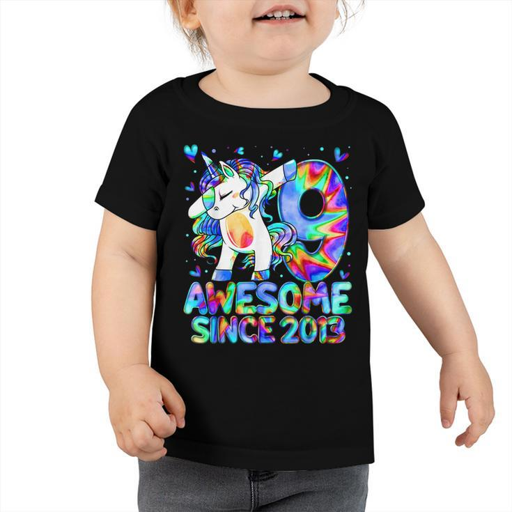 9Th Birthday Colorful Tie Dye 9 Year Old Unicorn Girls Gifts  V2 Toddler Tshirt