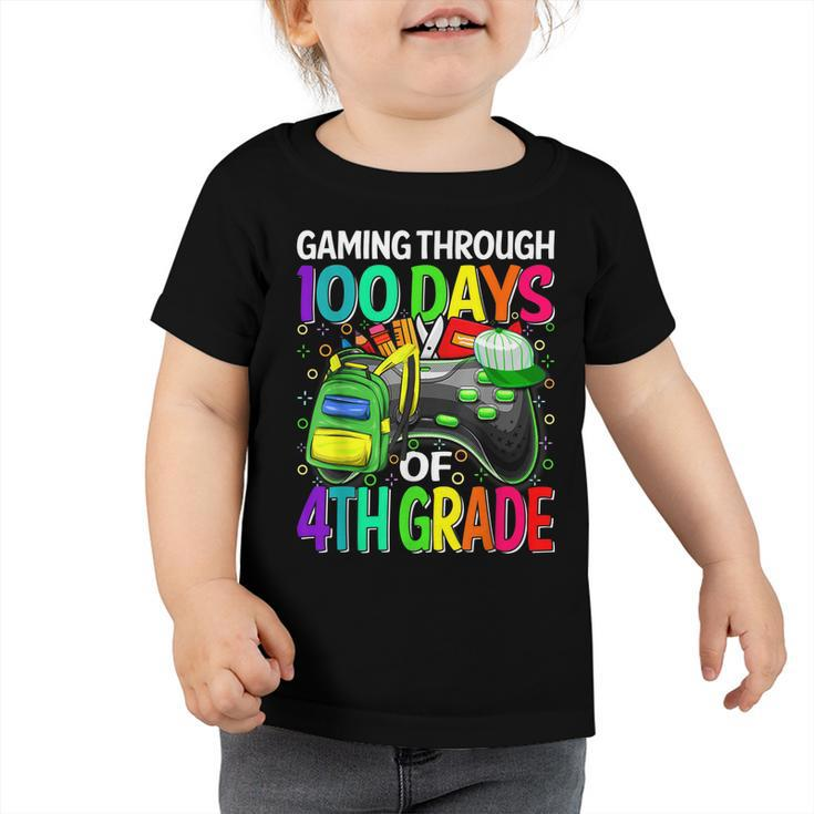 Gaming Through 100 Days Of 4Th Grade Video Game Boys  Toddler Tshirt