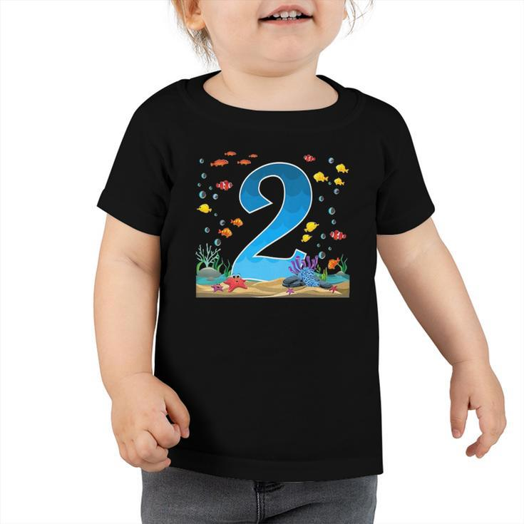 Kids 2 Years Old Ocean Birthday Under The Sea Fish Theme 2Nd Gift Toddler Tshirt