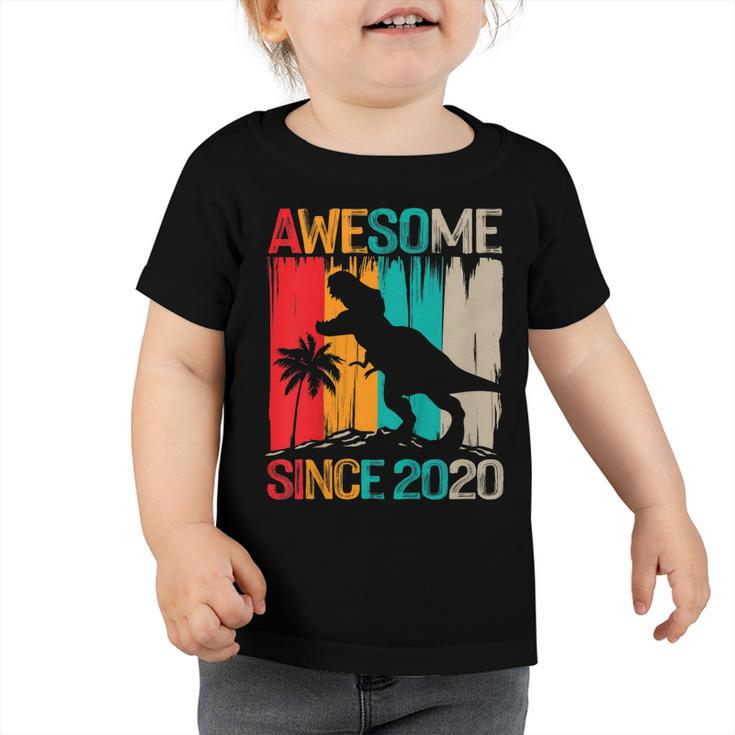Kids 2Nd Birthday Dinosaur 2 Year Old Boy Kids Awesome Since 2020  Toddler Tshirt