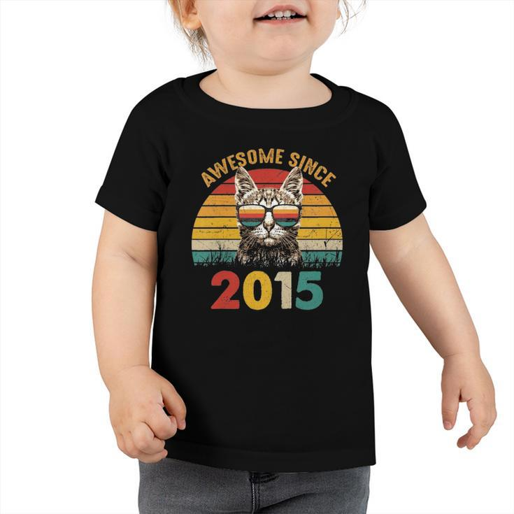 Kids 7Th Birthday Gift Retro Sunset Awesome Since 2015 Cat Lover Toddler Tshirt