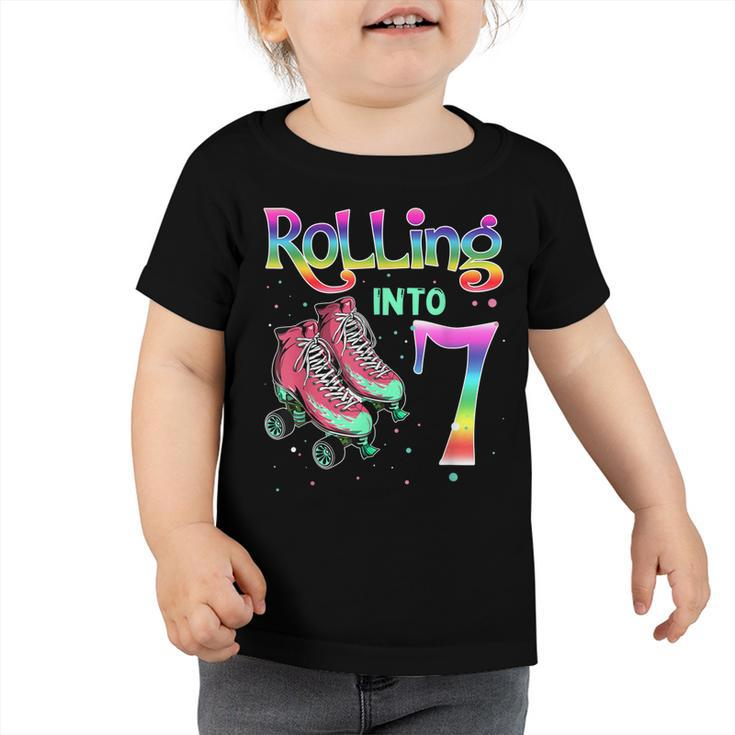 Kids 7Th Birthday  Rolling Into 7 Roller Skate Gift   Toddler Tshirt