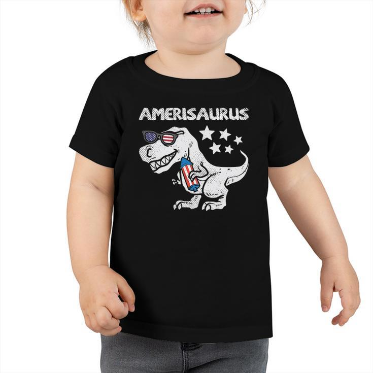 Kids Amerisaurus Trex Dinosaur 4Th Of July Patriotic Kids Boys Toddler Tshirt