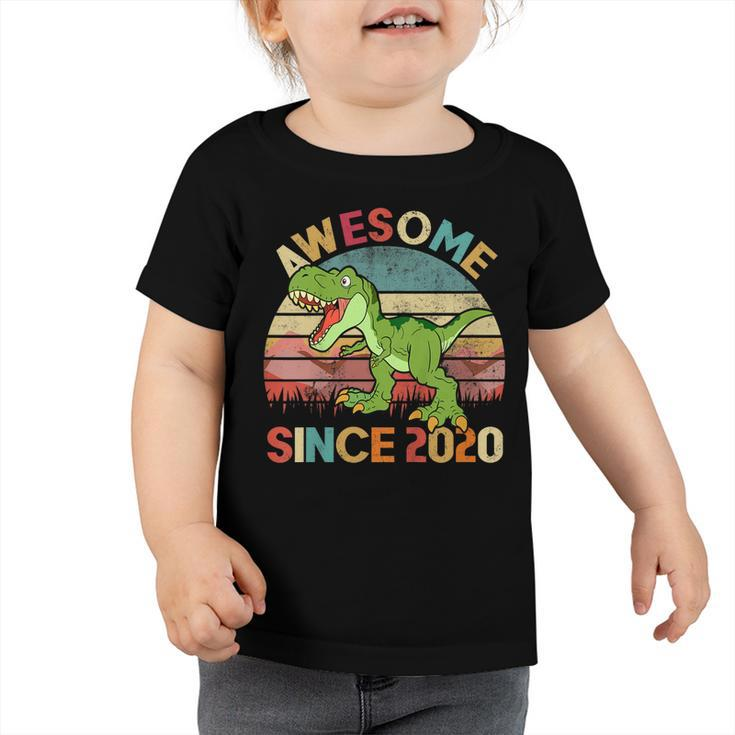 Kids Dinosaur 2Nd Birthday 2 Year Old Awesome Since 2020  Toddler Tshirt