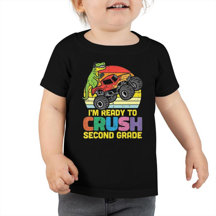 Kids Ready To Crush 2Nd Grade Dino Monster Truck Back School Boys Toddler Tshirt