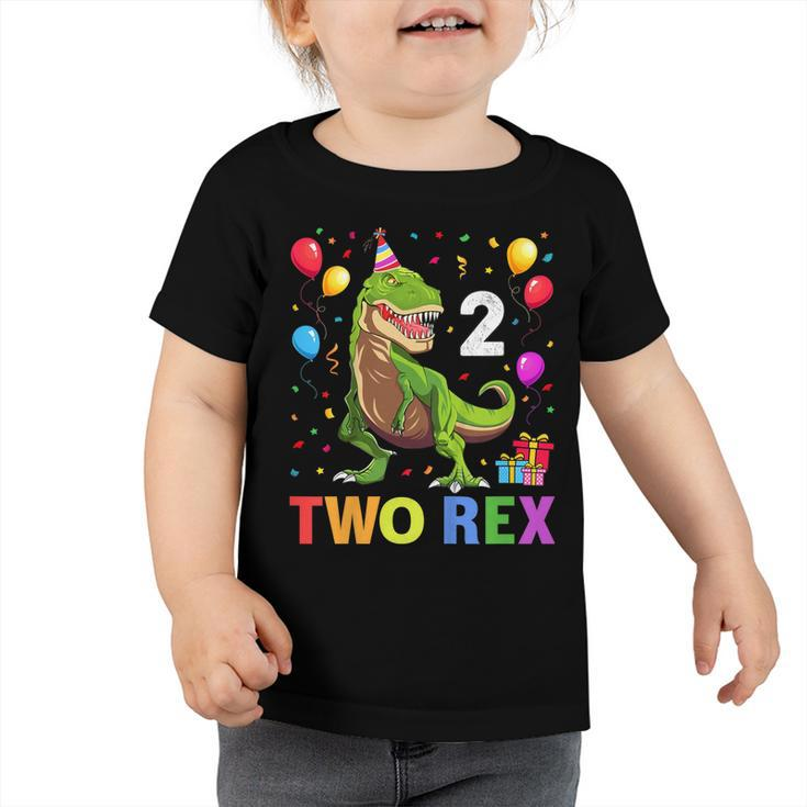 Kids Two Rex 2Nd Birthday Gift Second Dinosaur 2 Year Old  Toddler Tshirt