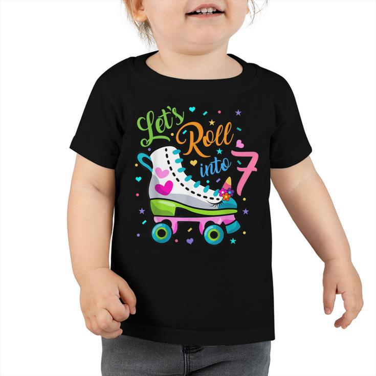 Lets Rolling Into 7 Years Old 7Th Birthday Skating Unicorn  Toddler Tshirt