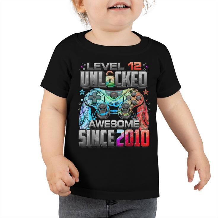 Level 12 Unlocked Awesome Since 2010 12Th Birthday Gaming  Toddler Tshirt