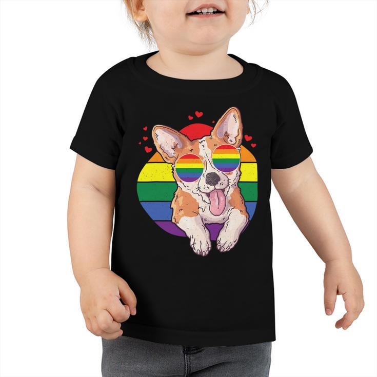 Lgbt Corgi Dog Lover Shirt Gay Pride Rainbow Sunglasses V2 Toddler Tshirt