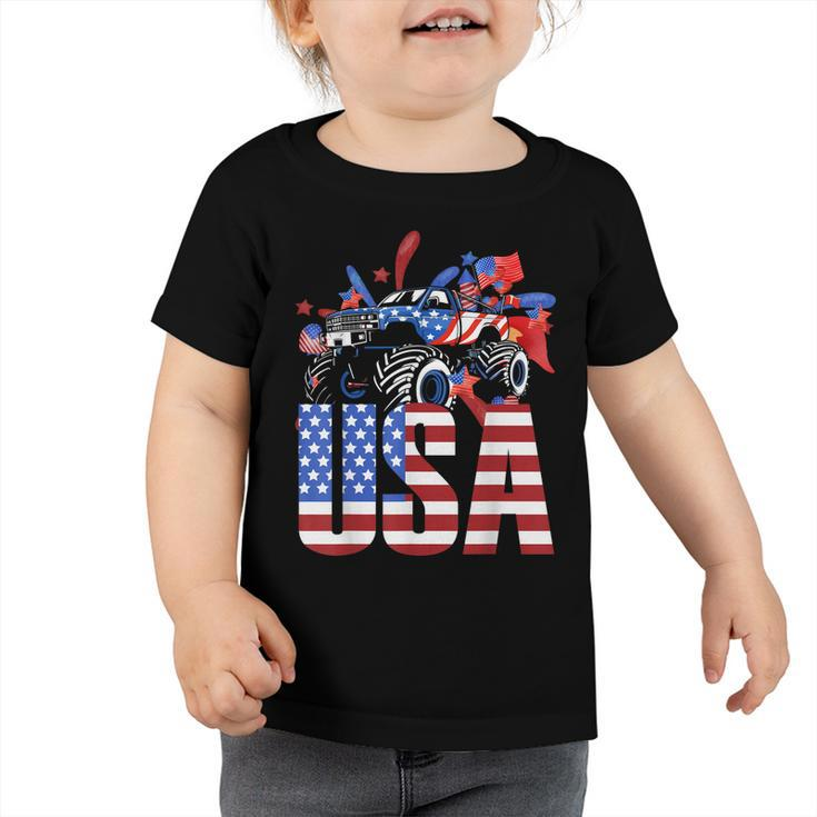 Monster Truck Toddler Boys Usa American Flag July 4Th  Toddler Tshirt
