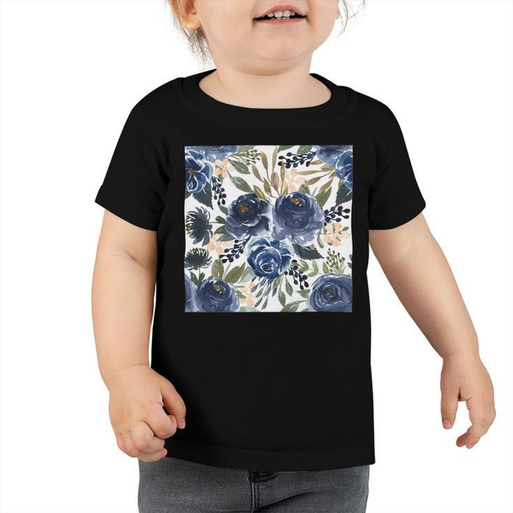 Pattern Watercolor Flower Navy Blue Toddler Tshirt
