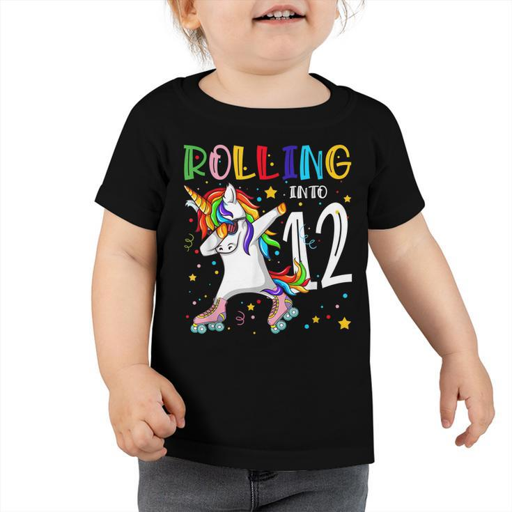 Rolling Into 12 Years Old 12Th Birthday Skating Unicorn Girl  Toddler Tshirt