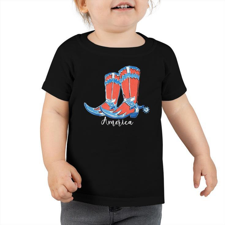 Usa America Fourth Of July Patriotic Country Cowboy Boots Toddler Tshirt