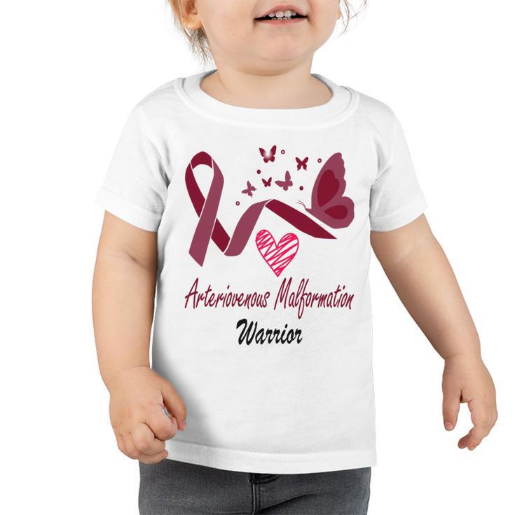 Arteriovenous Malformation Warrior Butterfly Funny Unicorn Burgundy Ribbon Arteriovenous Malformation Support Arteriovenous Malformation Awareness Toddler Tshirt