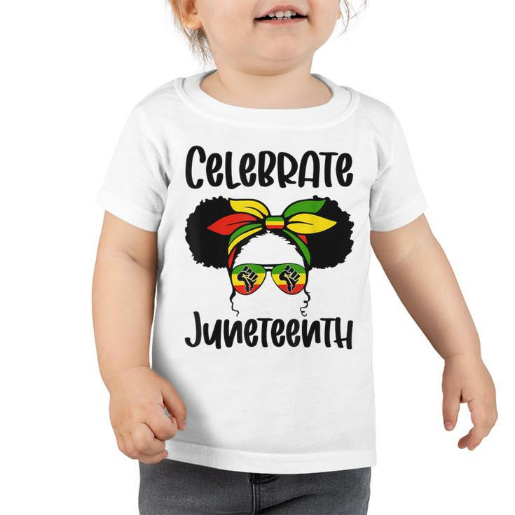Black Kid African American Messy Bun Celebrate Juneteenth  Toddler Tshirt