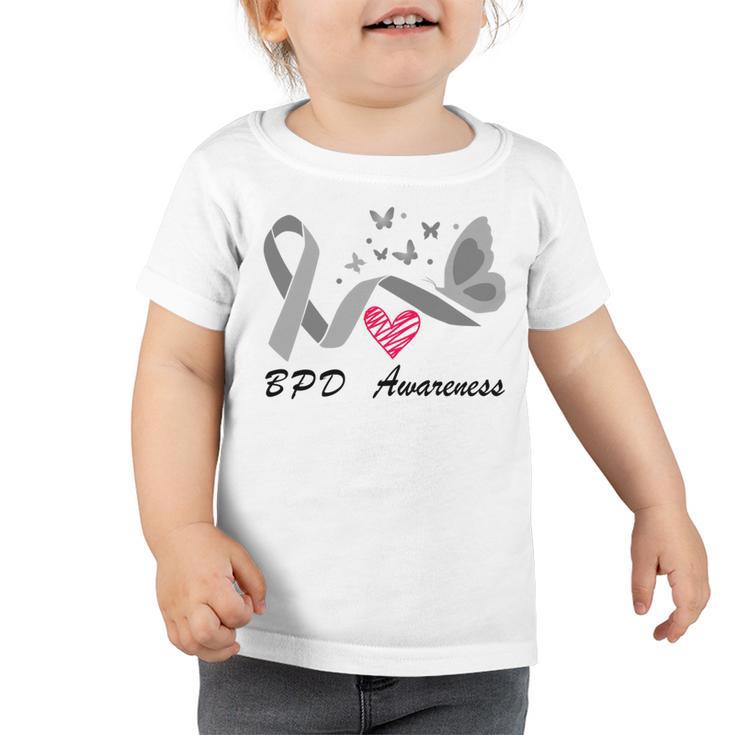 Borderline Personality Disorder Bpd Awareness Butterfly  Grey Ribbon  Borderline Personality Disorder  Bpd Awareness Toddler Tshirt