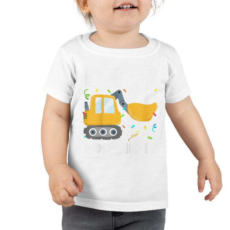 Kids Construction Truck 2Nd Birthday Boy 2 Two Year Old Excavator  Toddler Tshirt